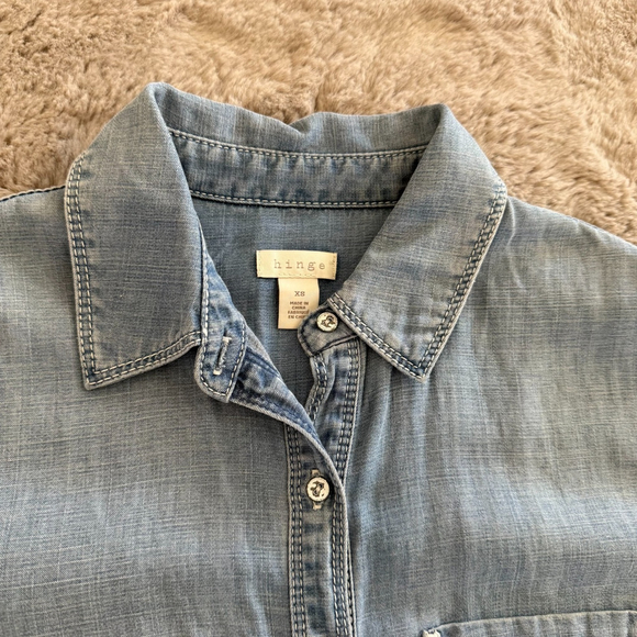 Hinge Romper Shorts Jumpsuit XSmall‎ Blue Jean Denim Western Coastal Cowboy - Picture 3 of 8